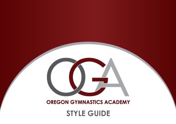 Style Guide created for Oregon Gymnastics Academy in Portland, Oregon. <br> Click the lower right corner of the image to turn the page.